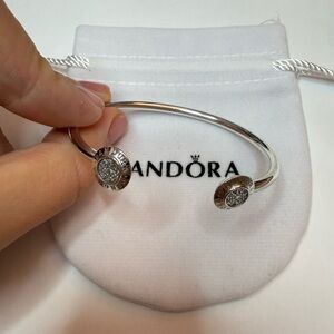 PANDORA Signature Moments Bangle Silver Bracelet 6.9 inch